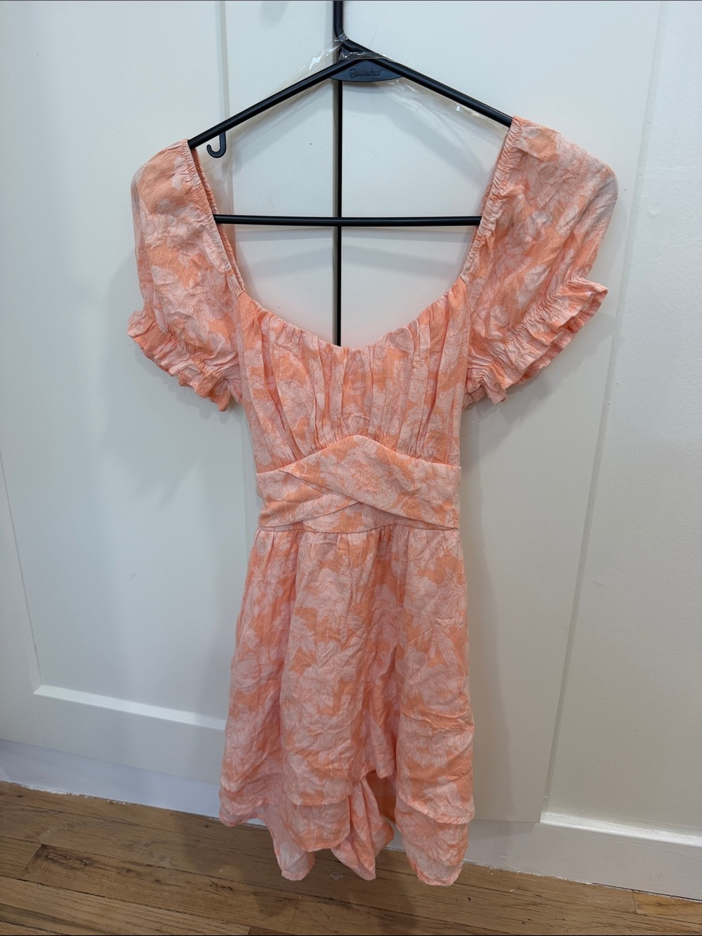 Altar’d State Peach Floral Short Puff Sleeve Romper